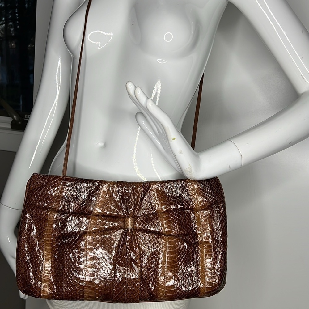 Clemente Python Snakeskin Clutch Shoulder Bag - image 5